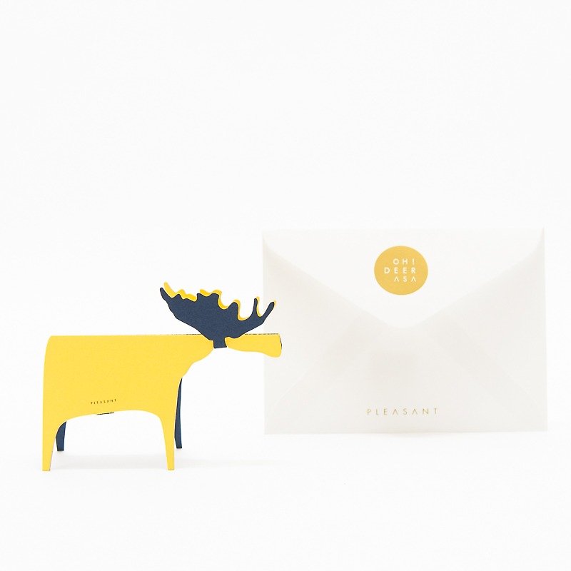 鹿カードの紙 - イエロー＆ネイビー -  TAKEO NT RASHAグリーティングカード、鹿の彫刻 - 置物 - 紙 イエロー