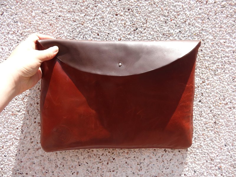 Dual-sided person - Trade with one-sided waxy leather clutch - Laptop Bags - Genuine Leather Brown
