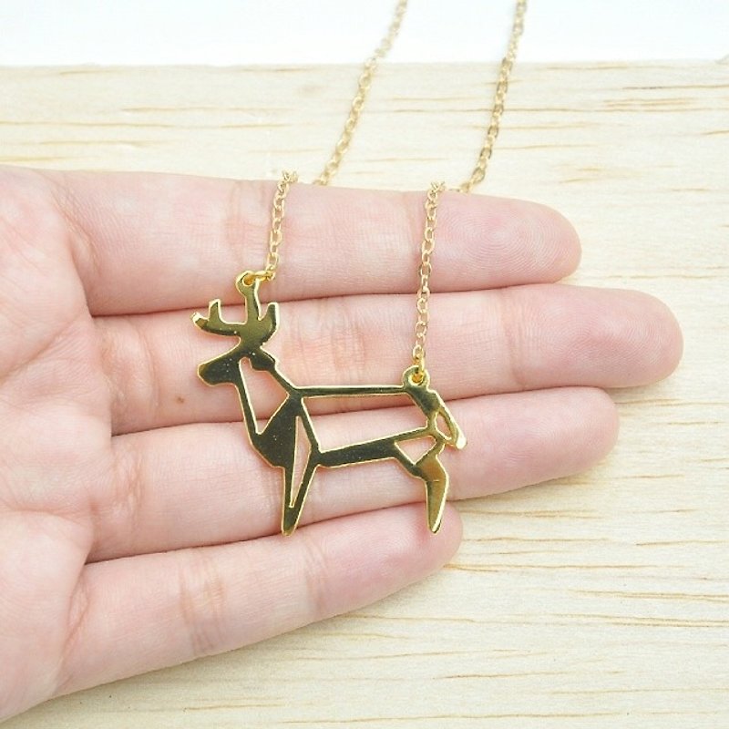 Origami Deer Necklace, Animal jewelry, gift for her, Gold Plated Brass - Necklaces - Copper & Brass Gold