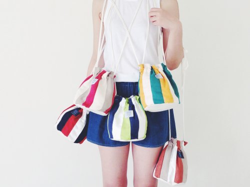 Shoulder Bucket Bag -Yellow+White+DarkCyan