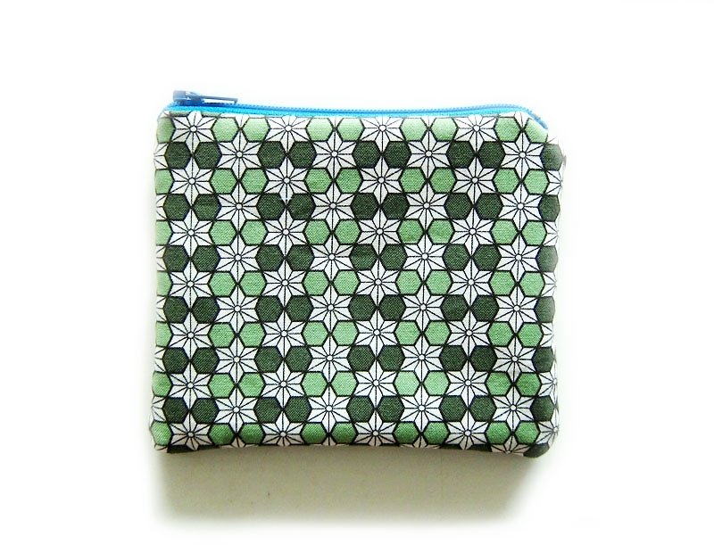 Zipper bag/coin purse/mobile phone case Linen leaf green - กระเป๋าใส่เหรียญ - วัสดุอื่นๆ สีน้ำเงิน
