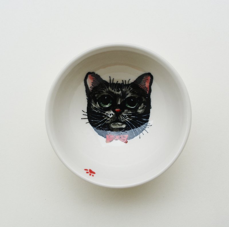 手繪小茶杯-黑貓有個紅鼻子 - 茶壺/茶杯/茶具 - 瓷 黑色