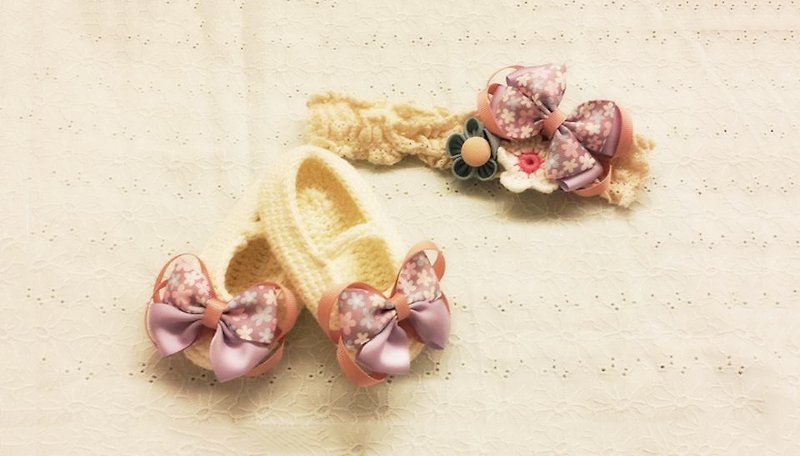 Handmade baby shoes, headband and hair clip set - Baby Gift Sets - Cotton & Hemp Purple