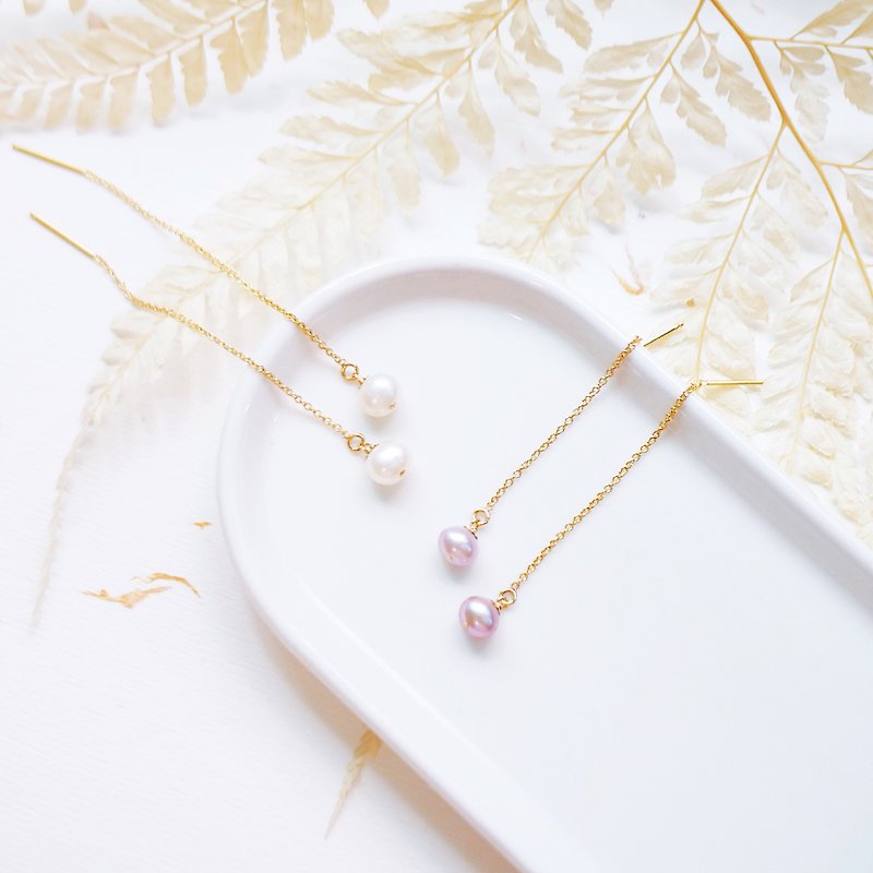 輕珠寶優雅光澤淡水珍珠簡約耳鏈水晶 - 耳環/耳夾 - 珍珠 紫色