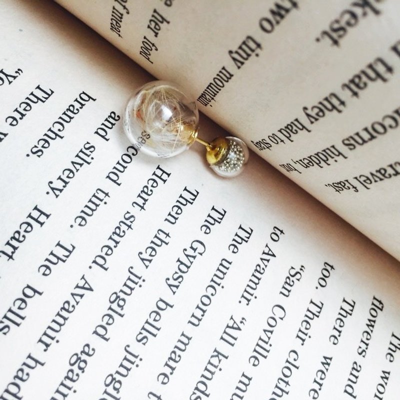 △ sided glass ball earrings - dandelion Dandelion, Chaoyang whisper (single) - ต่างหู - แก้ว สีทอง