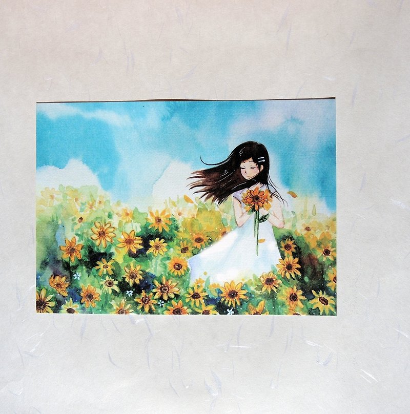 Postcard-girl in flower field - Cards & Postcards - Paper 