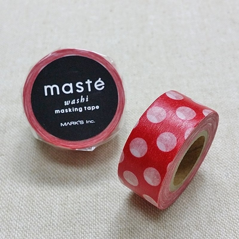 日本 maste 和紙膠帶 Basic 限定系列【水玉點點/紅 (MST-MKT38-RE)】 - มาสกิ้งเทป - กระดาษ สีแดง