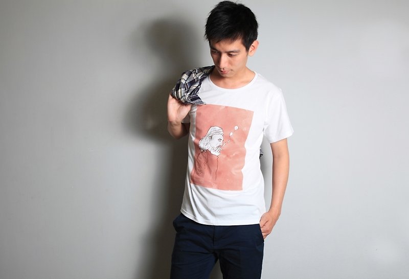 Hand-painted handprint TEE 【Smoke】male/female - Men's T-Shirts & Tops - Cotton & Hemp Pink
