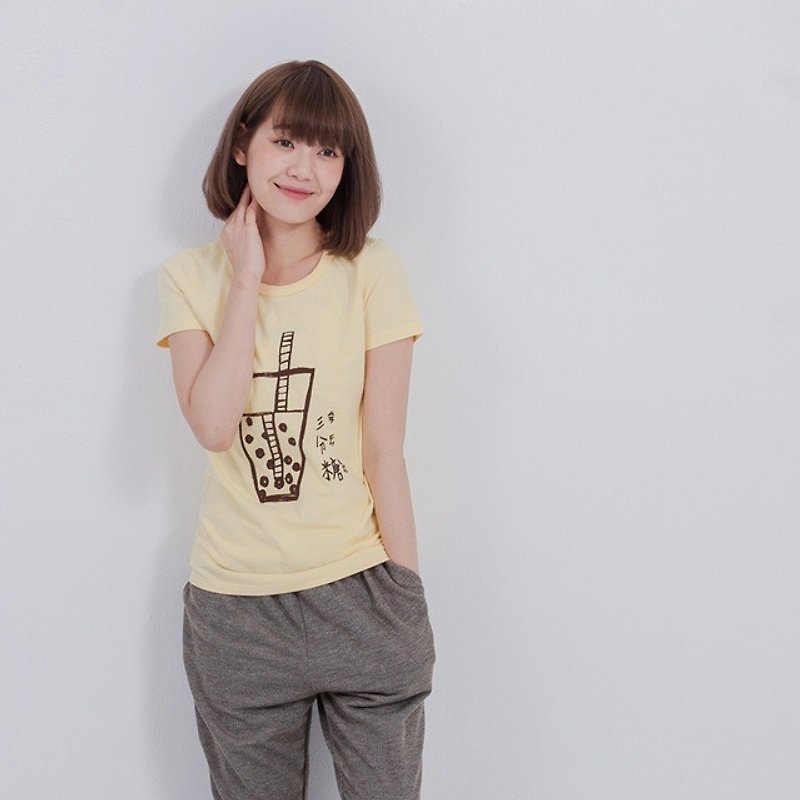 Taiwanese Bubble Tea T-shirt_slight sweet - เสื้อยืดผู้หญิง - ผ้าฝ้าย/ผ้าลินิน ขาว
