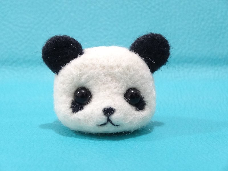 Panda Head - Wool felt  (key ring or Decoration) - Keychains - Wool White