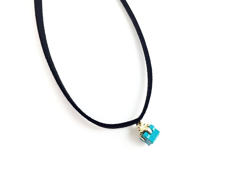 "Sky Blue Gift Necklace" - สร้อยคอ - หนังแท้ สีน้ำเงิน