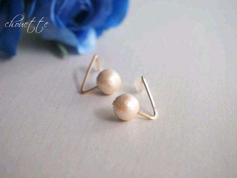 [14kgf] wire Cotton Pearl Earrings (Kisuka) - ต่างหู - โลหะ 