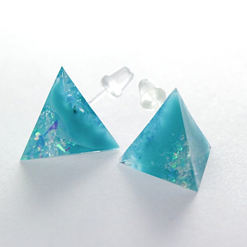 Triangle Earrings (Device damselfish) - Earrings & Clip-ons - Other Materials Blue