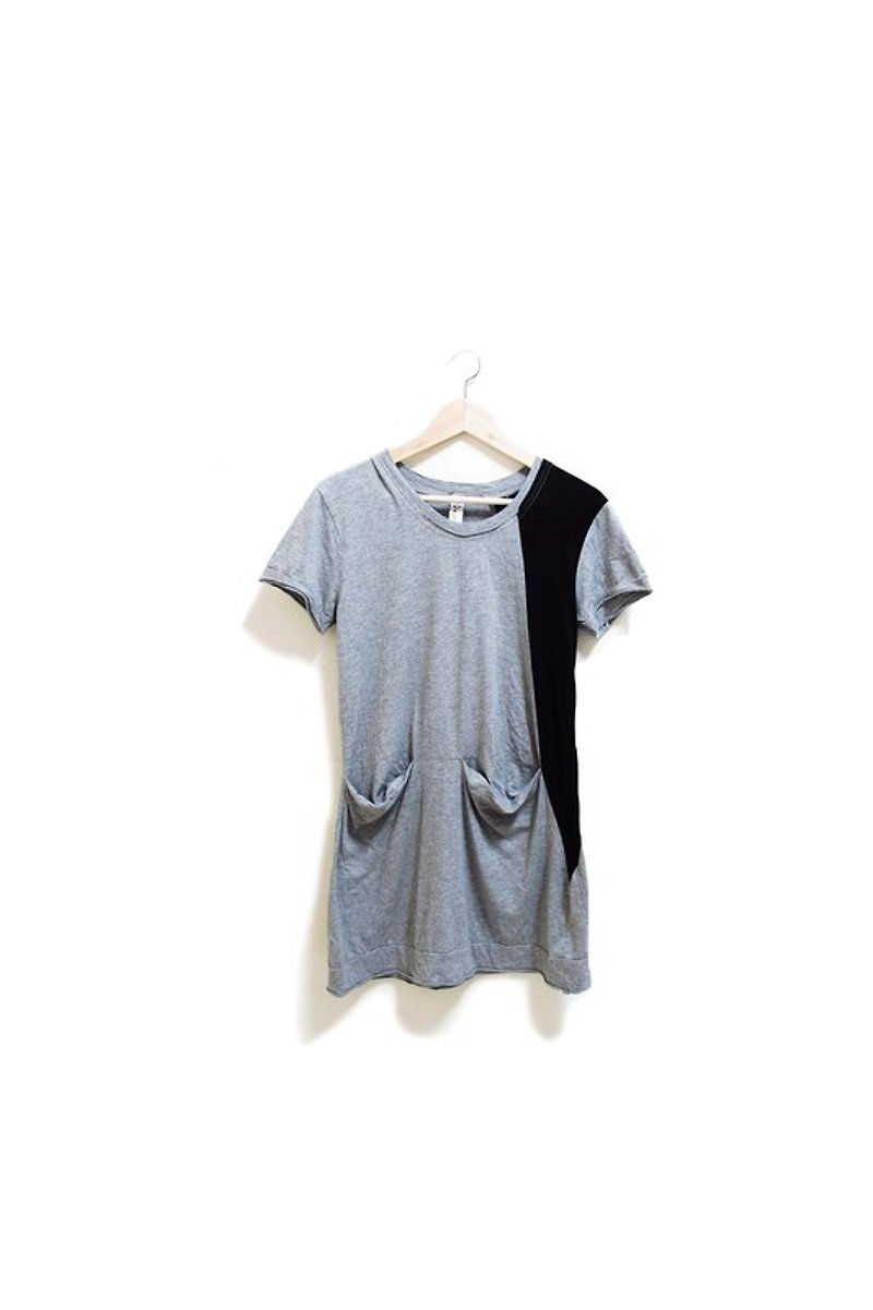 【Wahr】長版灰黑拼接上衣 - Tシャツ - その他の素材 多色