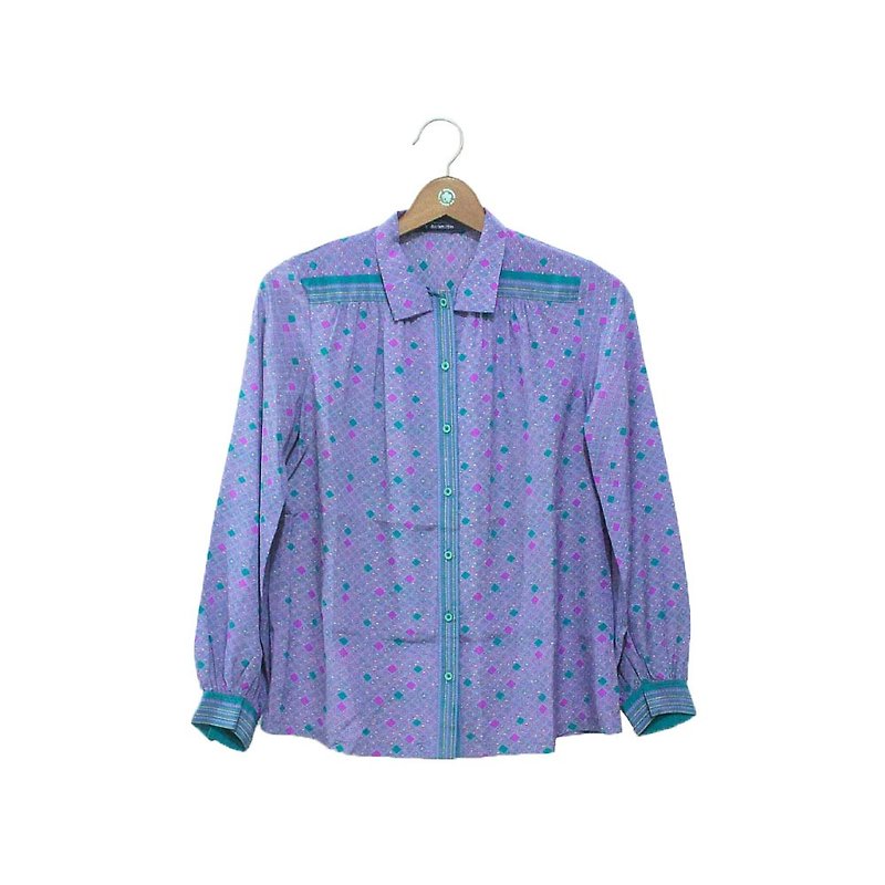 長袖襯衫--紫色菱格【c13091913】 - เสื้อเชิ้ตผู้หญิง - วัสดุอื่นๆ สีม่วง