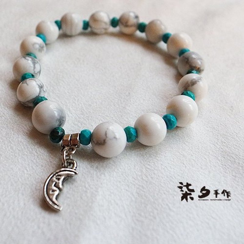 ☽ Qi Xi hand for ☽ [07224] moon paragraph white with turquoise plessite - Metalsmithing/Accessories - Other Materials White