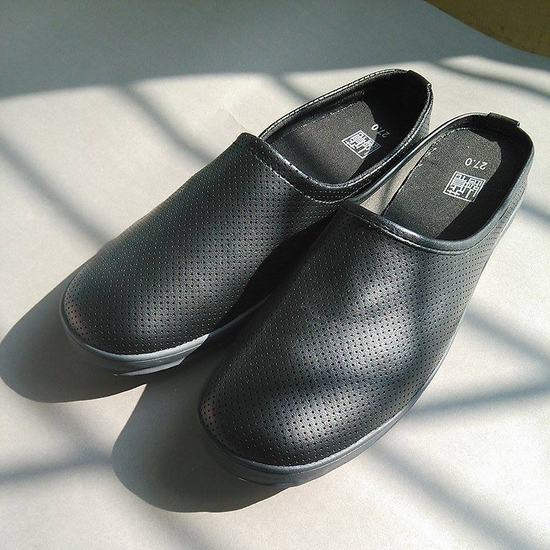 【運命の靴】設計打樣鞋只有一雙/少數男款皮革感懶人日/尺寸27 - รองเท้าลำลองผู้ชาย - หนังแท้ สีดำ