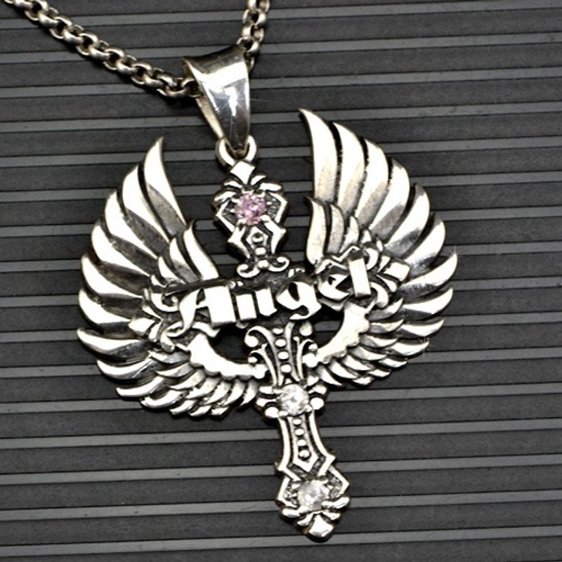Customized .925 Sterling Silver Jewelry PS00024-Angel Wings + Word Frame Pendant - Necklaces - Other Metals 