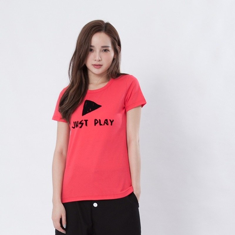 Just Play Peach Cotton T-shirt Women - เสื้อยืดผู้หญิง - ผ้าฝ้าย/ผ้าลินิน สีแดง