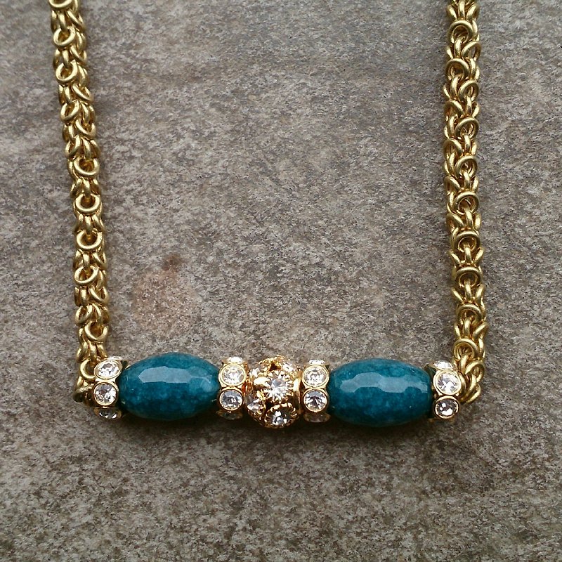 藍色清真寺鏤空黃銅項鍊 - ネックレス - 宝石 
