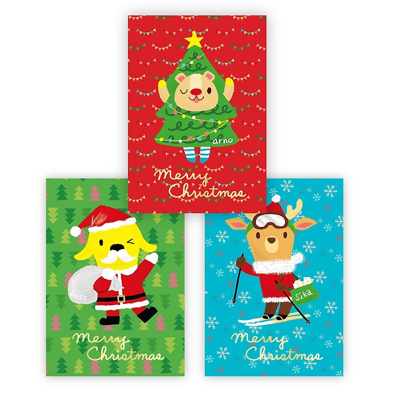 插畫明信片 : 聖誕限定燙金系列三張組 - 心意卡/卡片 - 紙 多色