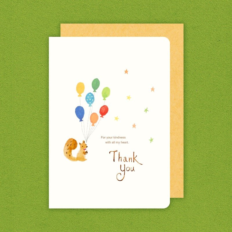 Berger stationery x-painted watercolor warm thank you card card [squirrel] - การ์ด/โปสการ์ด - กระดาษ หลากหลายสี