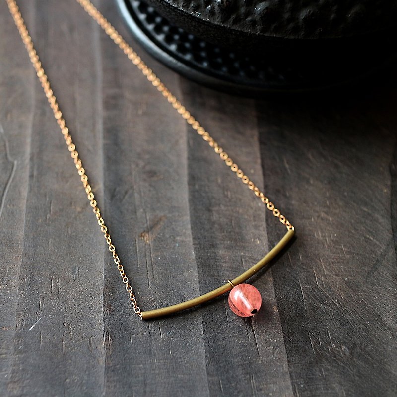 Muse natural wind series NO.195 pink hair red glass brass elbow clavicle necklace - Necklaces - Gemstone Pink