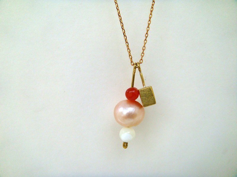 StUdio] [square Bronze Stone necklace 3 - Necklaces - Other Metals White