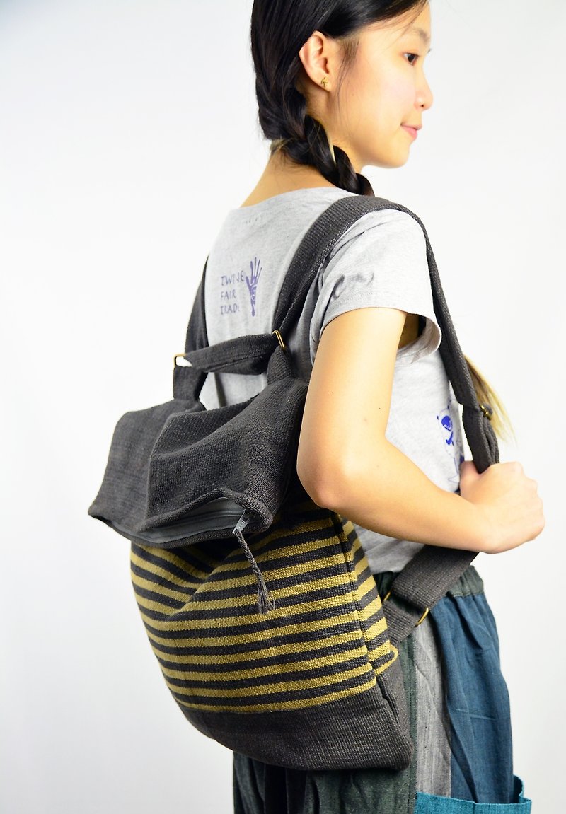 Vegetable dyes, hand-woven back + dorsal dual-use package _ fair trade - Backpacks - Other Materials Black