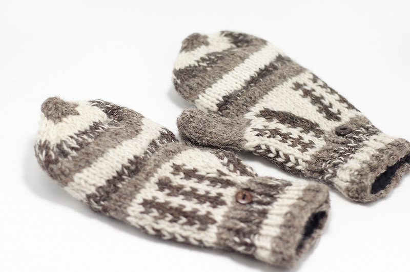 Christmas gifts Limited a hand-woven pure wool knit gloves / detachable gloves / bristles gloves / warm gloves - brown autumn leaves - Gloves & Mittens - Other Materials Brown