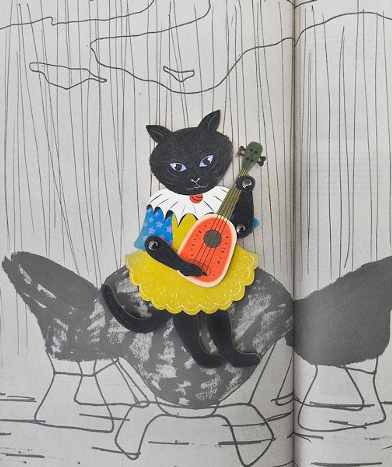 [Romantic] play ukulele lover of black cats. Bookmark gift cards. - การ์ด/โปสการ์ด - กระดาษ สีดำ
