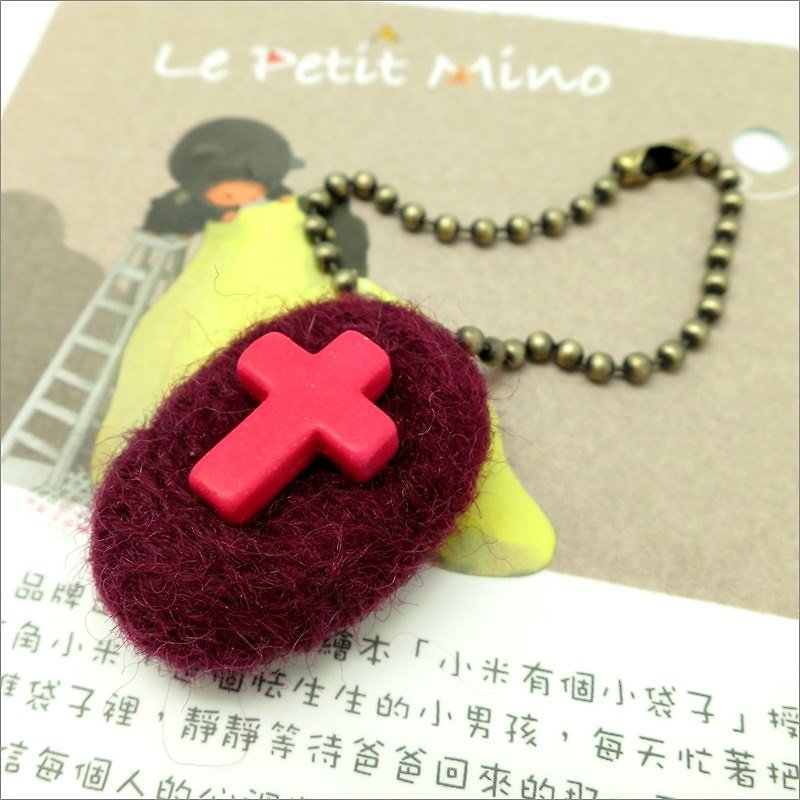 【Le Petit Mino-手作吊飾】十字小圓仔吊飾-紅色 - チャーム - ウール 