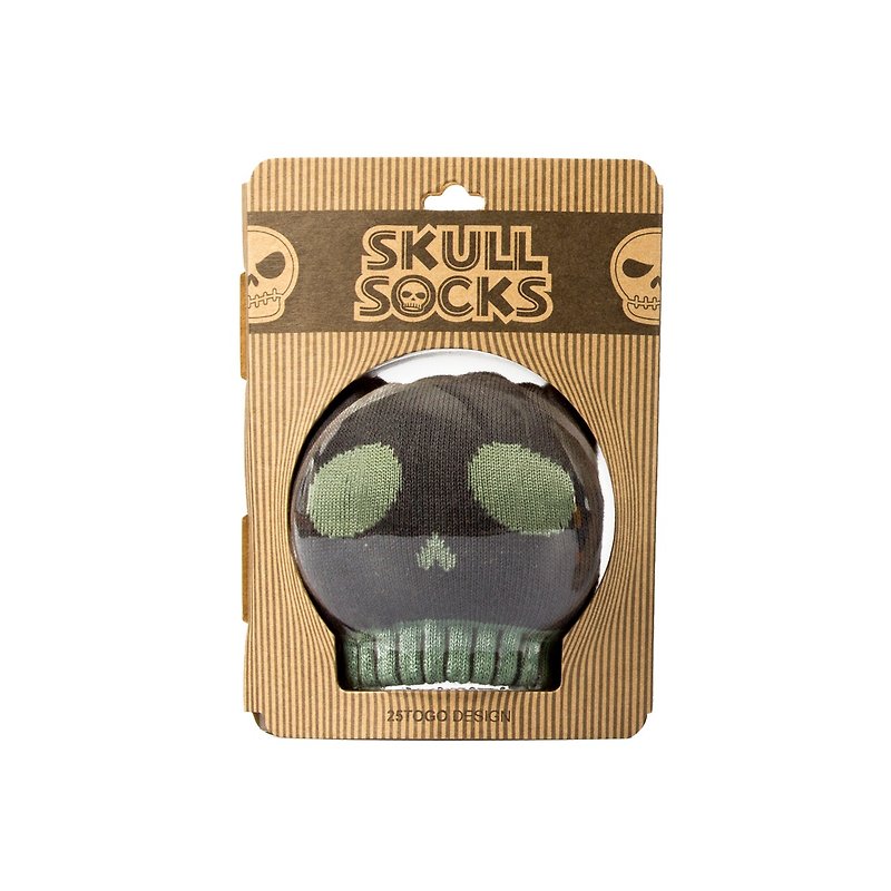 SKULL PATTERN SOCKS Printed Skull Socks_Clay Green Silly Face - ถุงเท้า - วัสดุอื่นๆ สีเขียว
