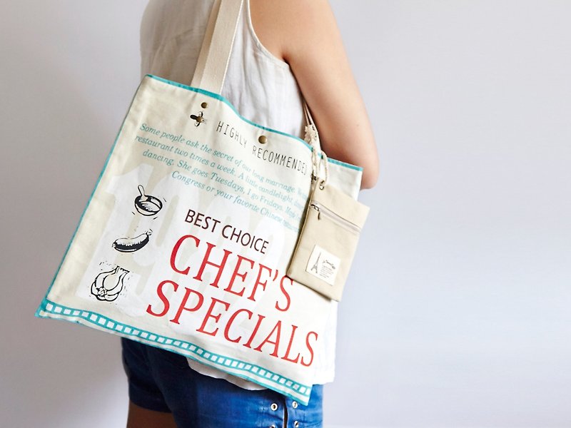 Handmade Chef's Specials Pattern Shoulder Bag - กระเป๋าแมสเซนเจอร์ - วัสดุอื่นๆ หลากหลายสี