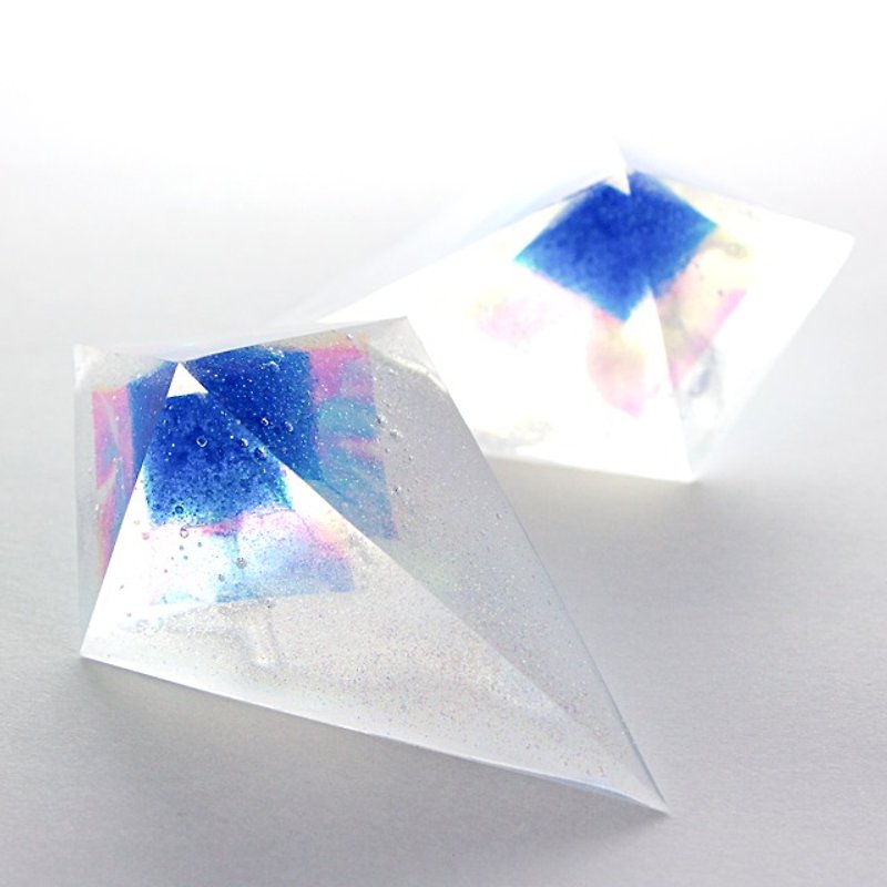 鋭角ピラミッドピアス(特大青インク) - 耳環/耳夾 - 其他材質 藍色