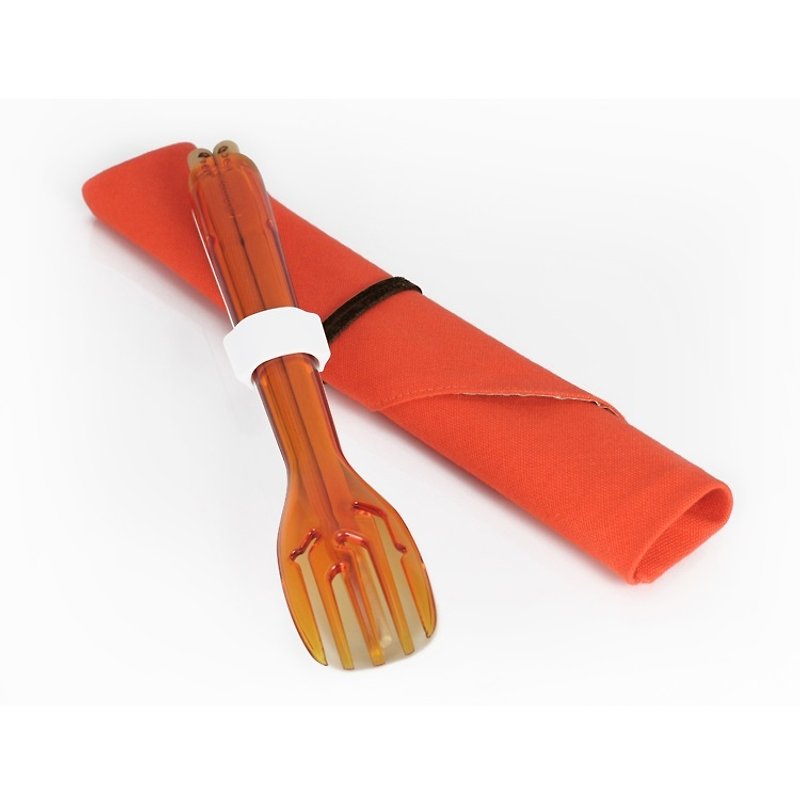 ディッパー 3 in 1 環境に優しい食器セット - スウィート ラブ オレンジ フォーク/セラミック スプーン - 箸・箸置き - 磁器 オレンジ