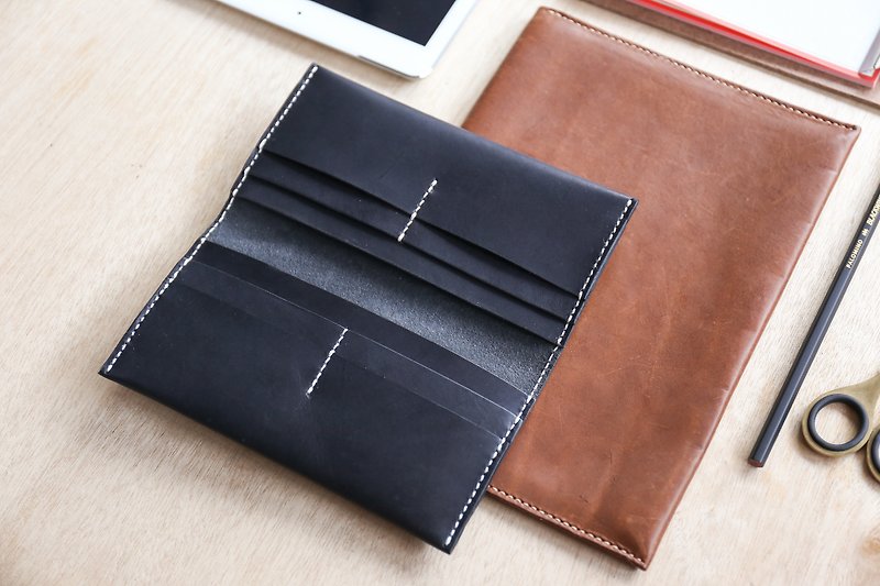Shekinah Handmade Leather-Folding Minimalist Long Clip - กระเป๋าสตางค์ - หนังแท้ สีทอง