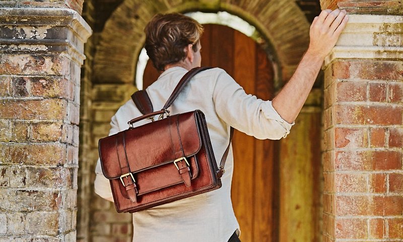 Rey retro handmade leather backpack/small school bag (middle) - Backpacks - Genuine Leather Brown