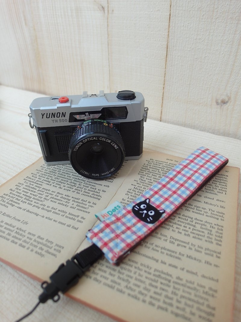 HiDots hand in hand camera / Polaroid wrist strap (fresh plaid*black cat) - ID & Badge Holders - Other Materials Multicolor