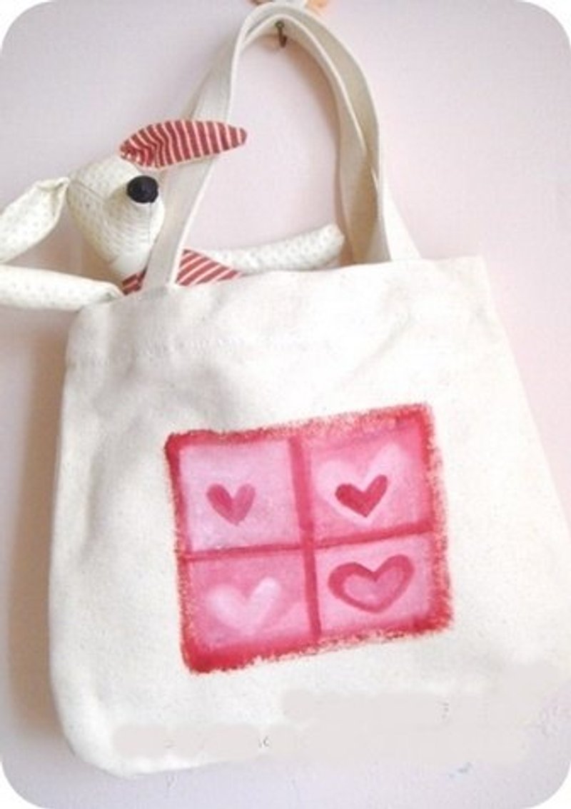 純粋な手描きの小さな袋|キャンバスバッグ|愛のお金 - トート・ハンドバッグ - アクリル ホワイト