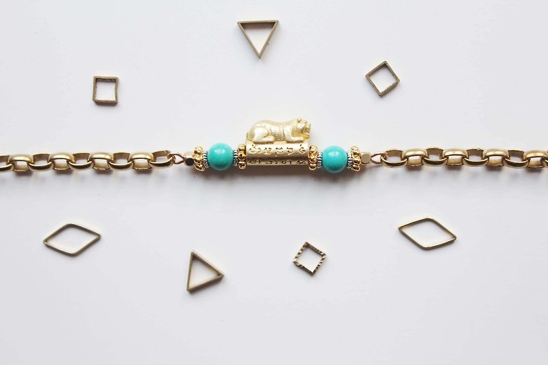 [A] lucky tiger Emerald.3 emerald natural stone brass bracelet children - สร้อยข้อมือ - โลหะ สีน้ำเงิน