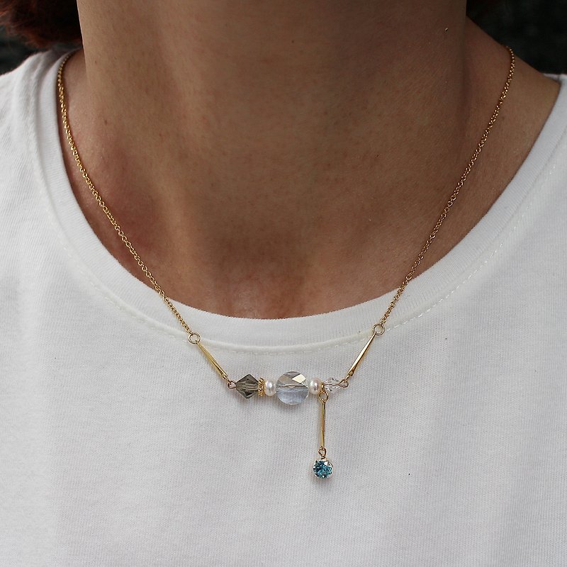 EF NO.48 summer between blue corrugated inch necklace - สร้อยคอ - วัสดุอื่นๆ สีน้ำเงิน