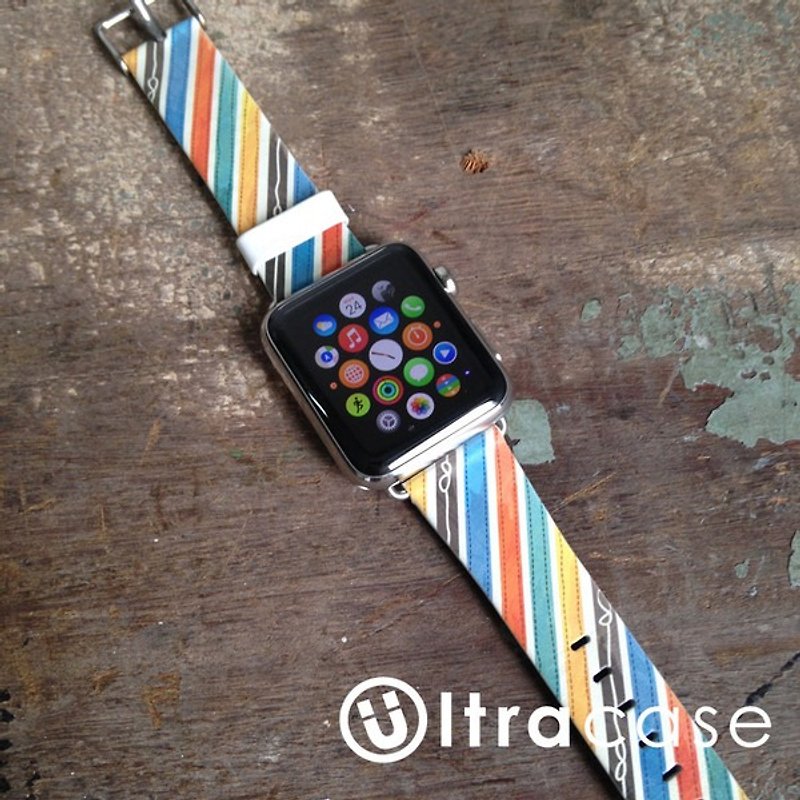 Apple Watch Series1-5 用レザー時計バンドにカラフルなリボン パターンを印刷 - その他 - 革 