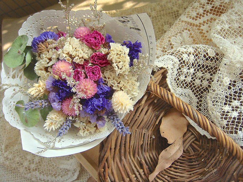 Masako small rose lavender dry bouquet - ตกแต่งต้นไม้ - พืช/ดอกไม้ สึชมพู