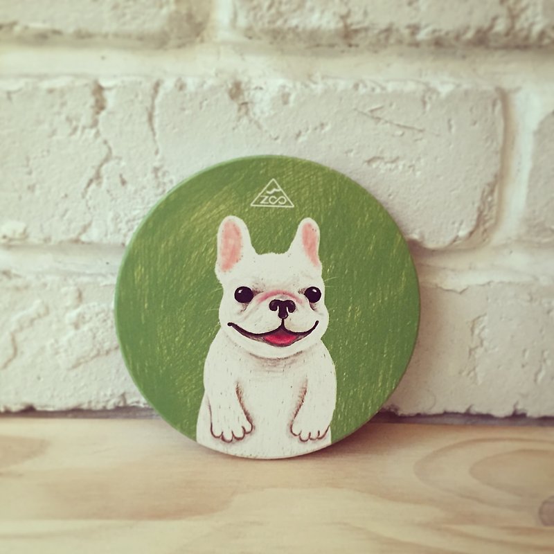Zoo | Little Zhuangzhuang French Bulldog hand-painted illustration absorbent coaster / Yingge ceramic cup - Coasters - Other Materials Green