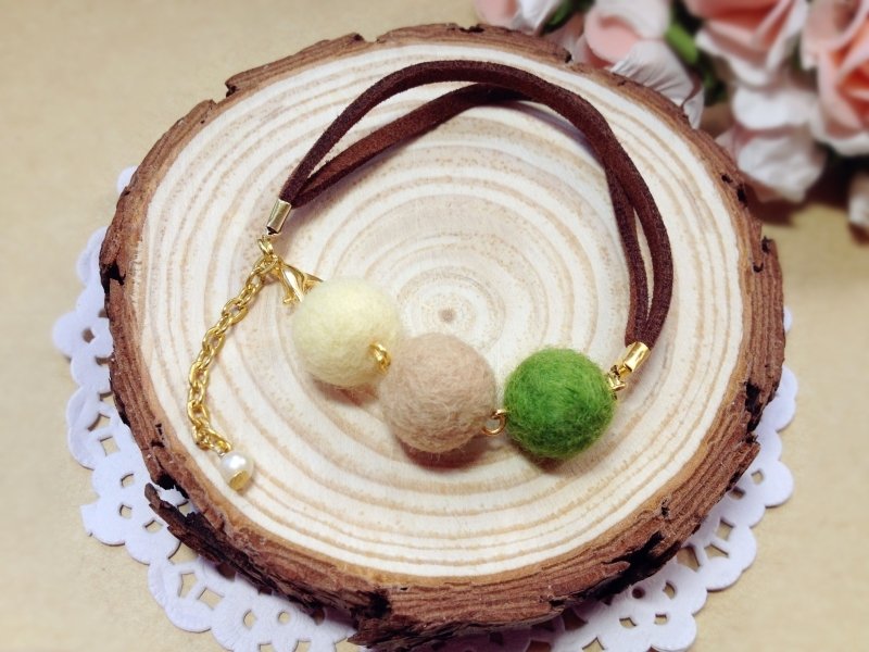 【奶油毛毛】羊毛氈夢幻女孩甜心手鍊 手環 馬卡龍系列 生日禮物 情侶禮物 手工製作 獨家 - 手鍊/手環 - 羊毛 綠色