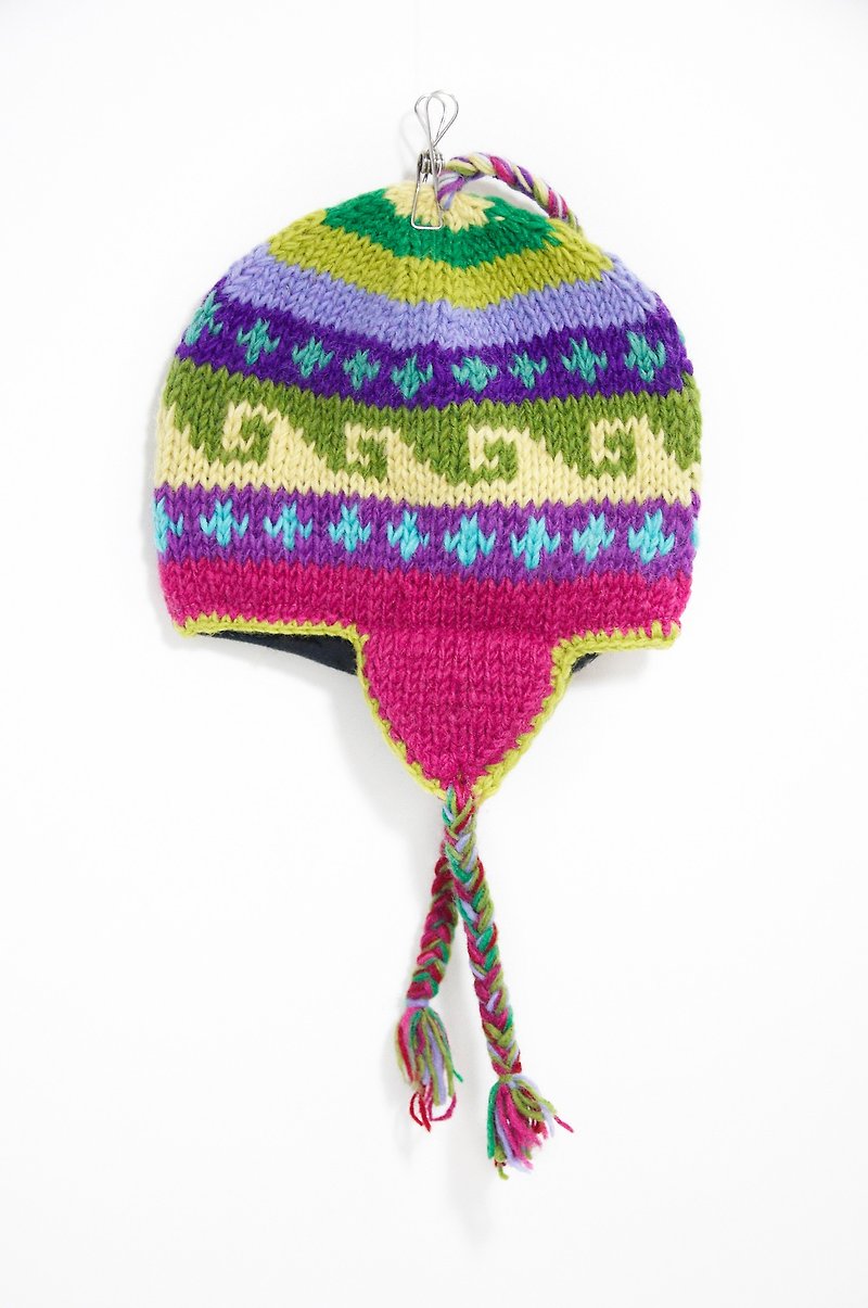 Hand-woven pure wool hat / flight caps / wool cap - Spring color totem (one only) - หมวก - วัสดุอื่นๆ หลากหลายสี