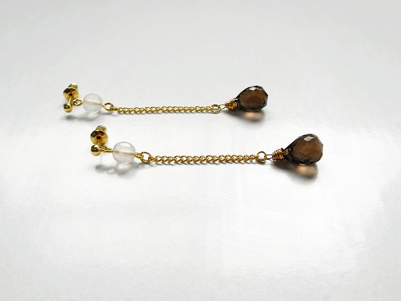 the st. citrine and rose quartz earrings elongated design - Earrings & Clip-ons - Gemstone Gold