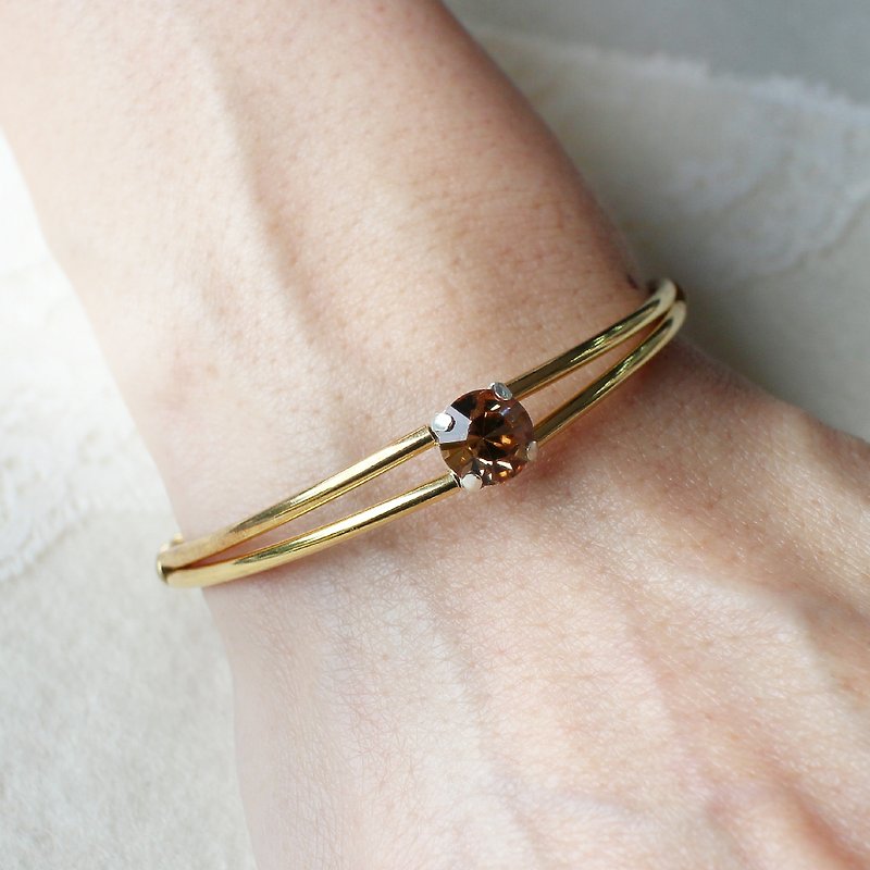 EF NO.108 brown golden years of double-barreled brass king diamond bracelet - สร้อยข้อมือ - วัสดุอื่นๆ สีทอง