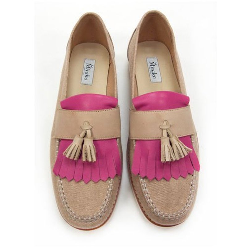 Classic Vintage Moccasin Tassel Loafers M1109 Fuxia - Women's Oxford Shoes - Cotton & Hemp Pink